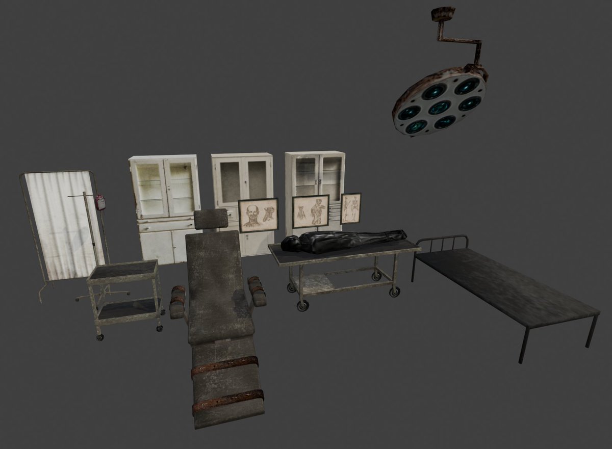 InsideRoom410's tweet photo. 本日の成��物
病院にありそうなものを片っ端から
#ゲーム制作 #lowpoly https://t.co/WBLLlUXgXK