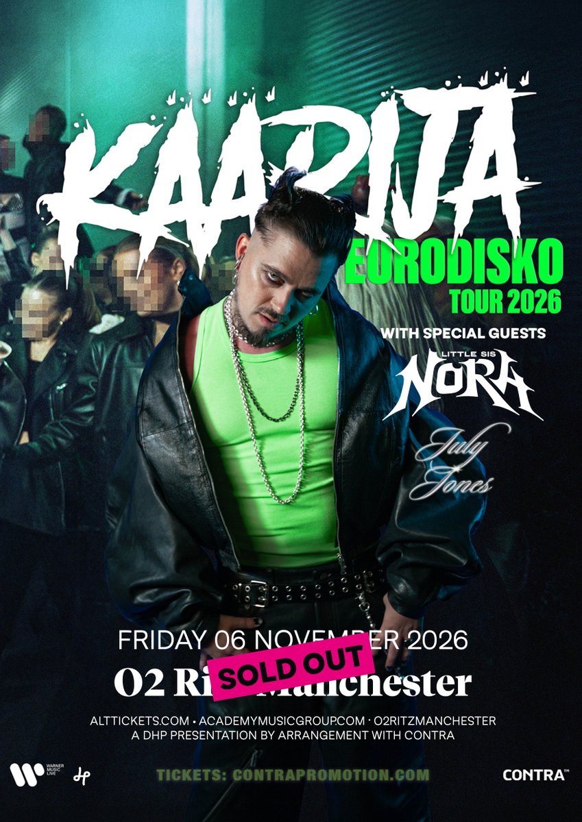 O2RitzManc's tweet photo. This autumn Käärijä  brings the 'EURODISKO TOUR 2026’ to #O2RitzManchester Fri 06 Nov and welcoming very special guest July Jones 👏

Tickets are SOLD OUT https://t.co/jsLLAmuFR5