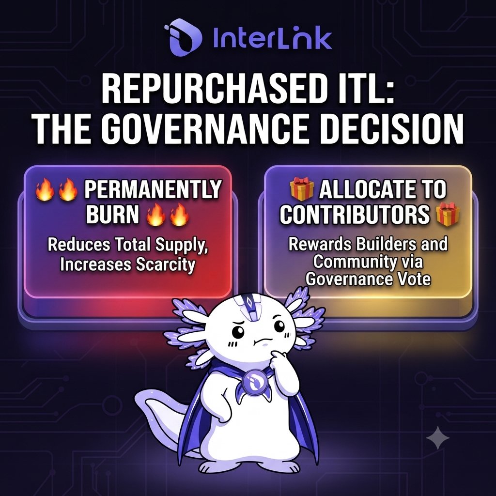 Mustakim29m's tweet photo. 💡 What happens to repurchased ITL? It can be permanently burned to reduce supply or allocated to contributors via governance. #InterLink #ITLG #ITL https://t.co/EphvoYkH6I