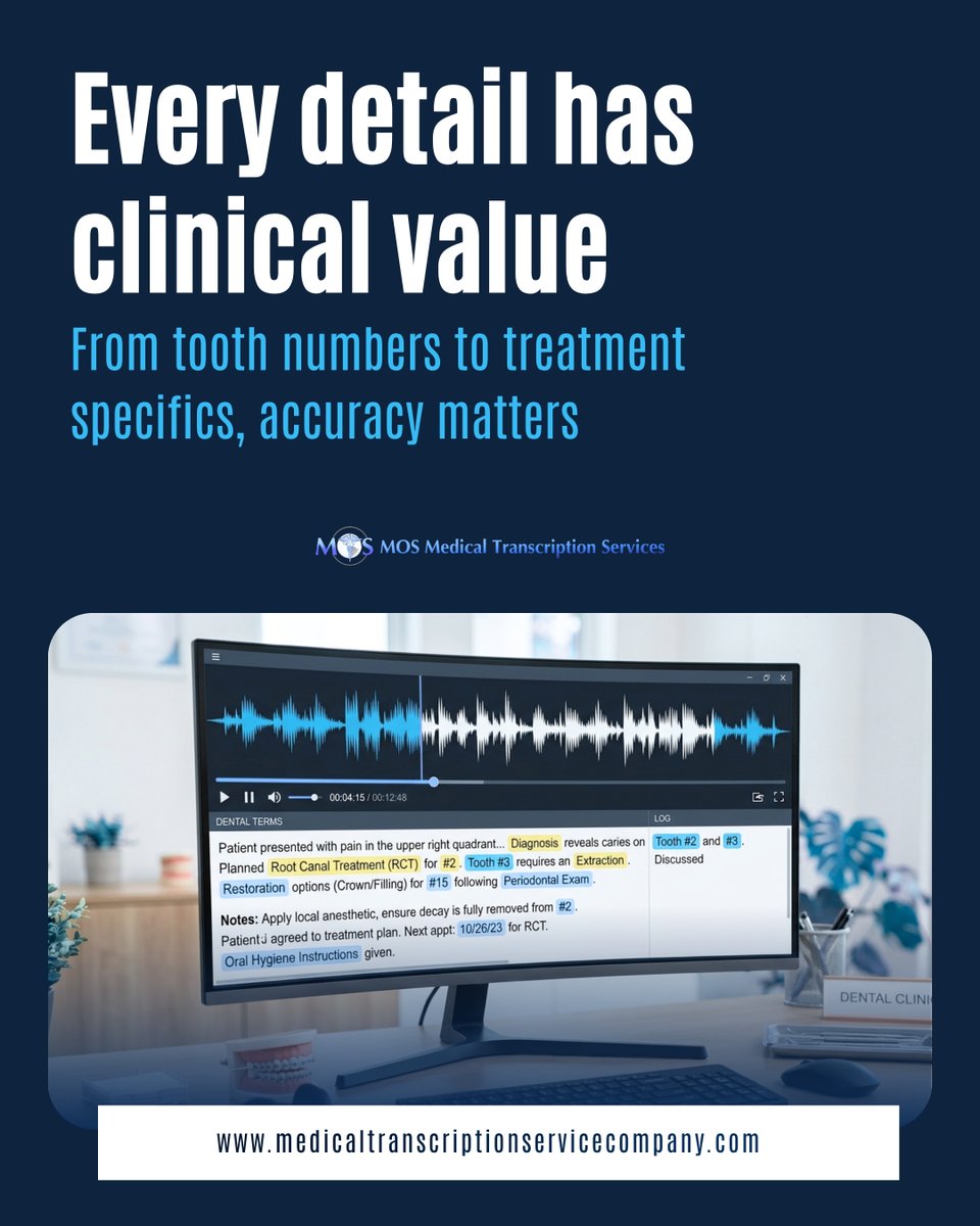 MedTranscript_'s tweet photo. Dental work moves quickly, but documentation still needs to be precise.
#Dentistrytranscriptionservices from MTS help turn spoken notes into clear, structured records that are easy to review and use.
How would clearer records improve your daily workflow?
#DentalTranscription https://t.co/lOS4IsUBos