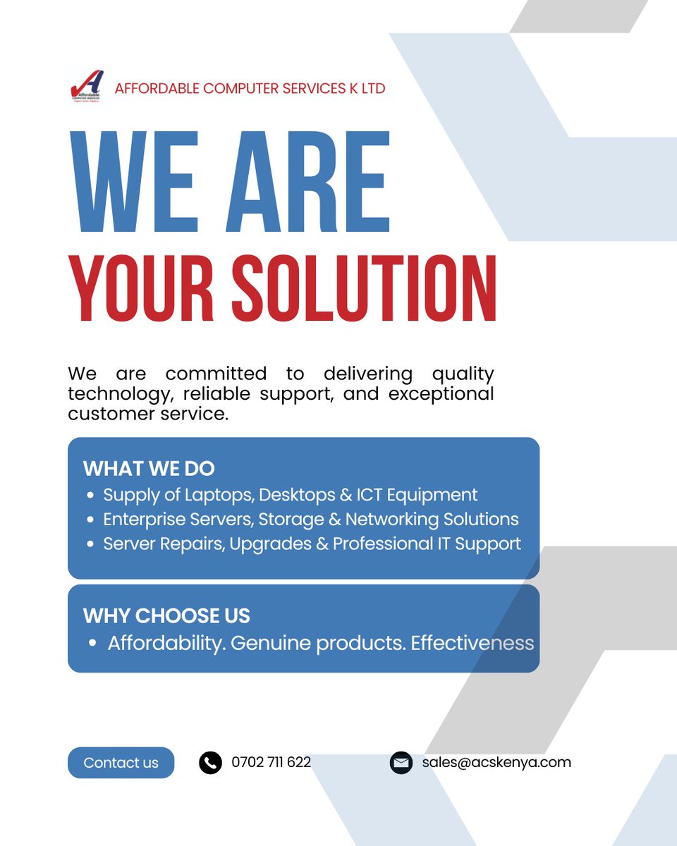 ACSKENYA's tweet photo. Tech professionals who value their work also value the quality of what they purchase. That’s why we never compromise on quality and it’s the number one reason our clients continue to trust us.
#Techies #ITSolutions #Networking
#EnterpriseNetworking #NetworkInfrastructure
#DigitalTransformation
