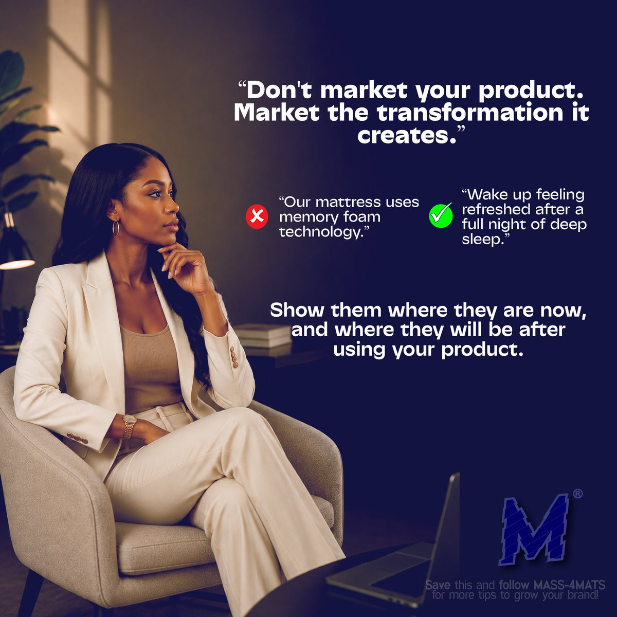 MASS_4MATS's tweet photo. Nobody buys a drill because they want a drill, they buy a drill because they want a hole.

Don't stop at explaining the features.

Show your customers what life or business looks like after they've used your product or service. https://t.co/VfzvDH298a