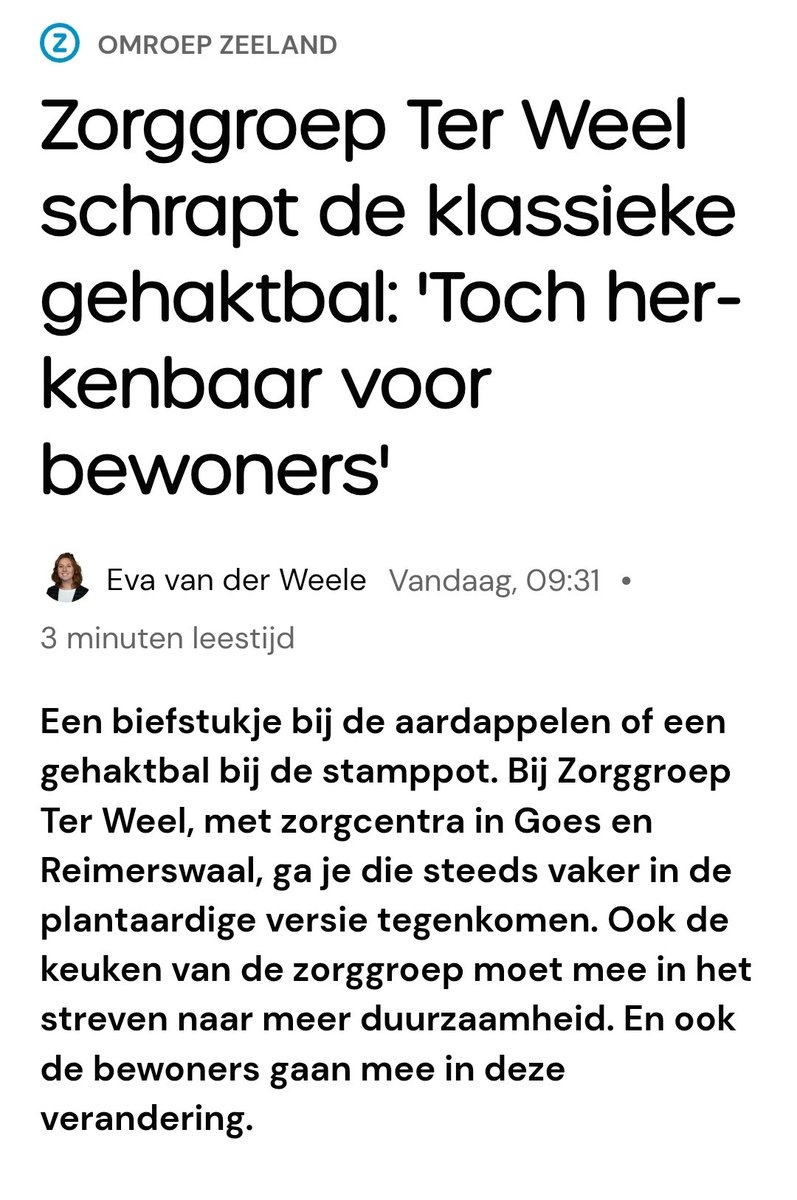 P0eMPieDinges's tweet photo. Zorggroep Ter Weel schrapt de gehaktbal bij ouderen en forceert plantaardig ‘vlees’ op oudere kwetsbare bewoners.

Dit heeft niets met zorg te maken. Dit is een ziekelijke ideologie die keihard doorgedrukt wordt, terwijl de bewoners er geen niets over te zeggen hebben.

Goede eiwitten zijn cruciaal voor ouderen om spieratrofie tegen te gaan. Dierlijk eiwit is superieur, compleet en beter opneembaar. Plantaardige troep is incompleet en vol toevoegingen. 

Stop met experimenteren op kwetsbare mensen, stelletje zieke geesten.

 https://t.co/0SgnGbkdDp