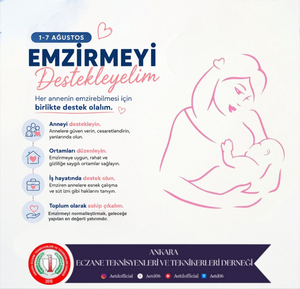 aetd06's tweet photo. 1-7 Ağustos Dünya Emzirme Haftası kapsamında, anne sütünün önemi ve emzirmenin anne ile bebek sağlığı üzerindeki olumlu etkilerine dikkat çekiyoruz.

Sağlıklı nesiller için emzirmeyi destekliyoruz. https://t.co/xNwZQfd8vL