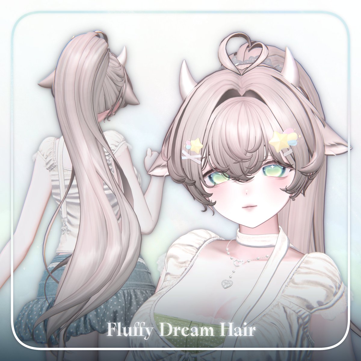 La_la_rung's tweet photo. ✨‧₊̊ Fluffy Dream Hair°₊‧✨

もこもこの前髪がポイントの、可愛いポニーテールを発売しました！
発売記念セールについかて、セットで制作したアクセサリーも無料で配布しておりますので、ぜひ💞

https://t.co/NQFbfCEuMH 

✦ プレゼントキャンペーン🎁✨
参加方法は、Follow＆このポストをRP！

8月11日までご参加いただいた方の中から、3名様に今回の新作をプレゼントします！
また、BOOTHページの❤️が100増えるごとに、当選人数を追加します！

✦ 17アバター対応
Alue / Chocolat / Fyuett / Kaguya / Kipfel / Kumaly / Kuuta / Lumina / Manuka / Marycia / Mayo / Milfy / Milltina / Savarum / Shinano / Shinra / Sio

#Bubble_Bunny #VRChat #booth_pm