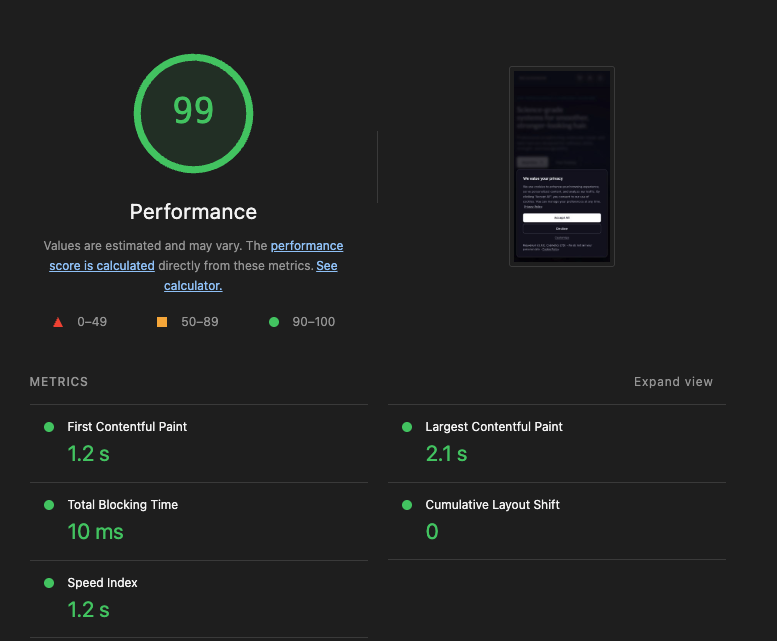 gabedenys's tweet photo. I remember how difficult it used to be to easily achieve high mobile pagespeed scores on wordpress, especially when using a builder like Divi, elementor or Oxygen. 
Now I easily get scores like this by building classic & block themes using Codex - even when the website has plenty images & videos.