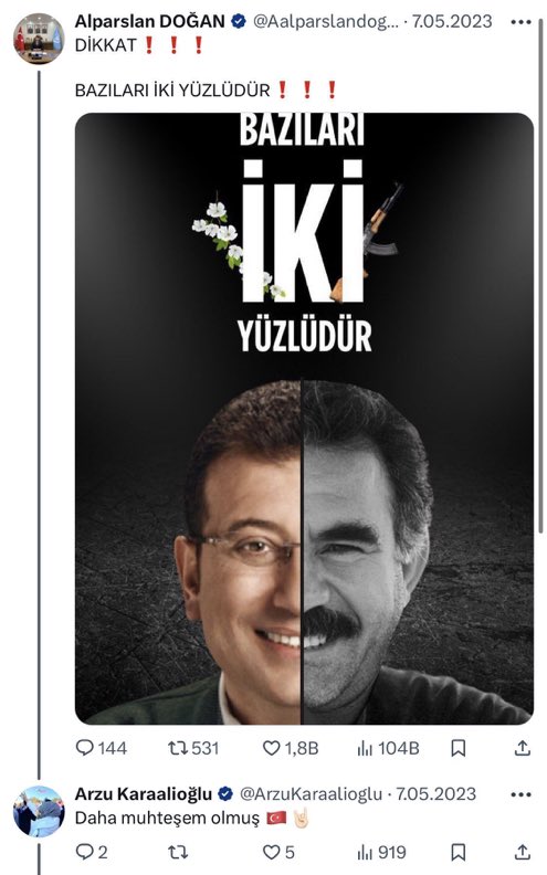 muradcobanoglu's tweet photo. Öcalan’ı salacaklar yalanı ile başlayan goygoy, barış için Öcalan’ı salmak lazım yalanıyla bitti! 

BAZILARI
İKİ
YÜZLÜDÜR! https://t.co/ao64a8eK95