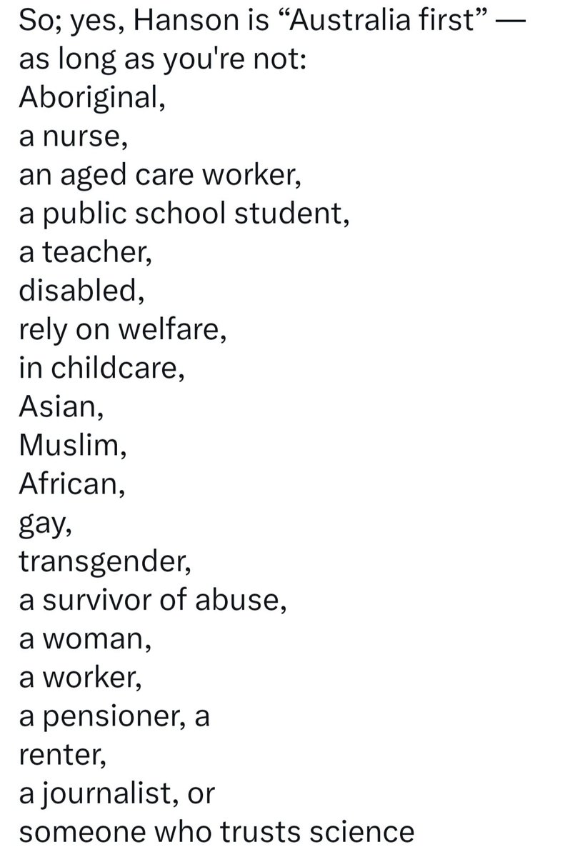 JudiDee05's tweet photo. @vulcaniron2 @KJV_Cat And you think the average Aussie will be better off under Hanson..do you actually listen.. she has negative issues with these Australians..and has spoken OUT against them. https://t.co/WTESNgRGLt