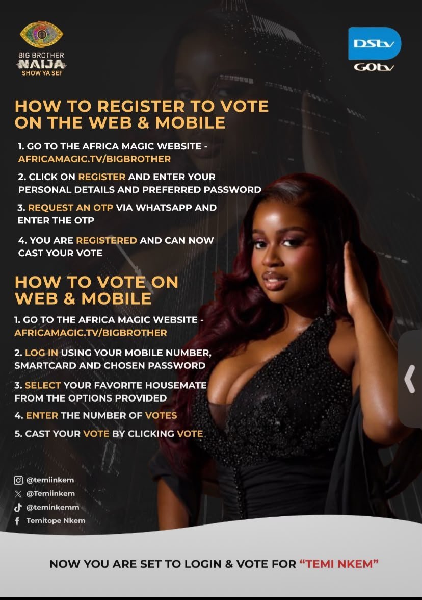 FRANCOOGREAT's tweet photo. Last day to vote the Delta Queen 

Temi Nkem , kindly keep her in the house please 

*Temi Nkem is elegance + power in one house!* 👑 
Vote *TEMI NKEM* now on https://t.co/fdTMIt97xx and let’s take our queen to the top! 🔥

#BBnaija https://t.co/nZo48e6enh
