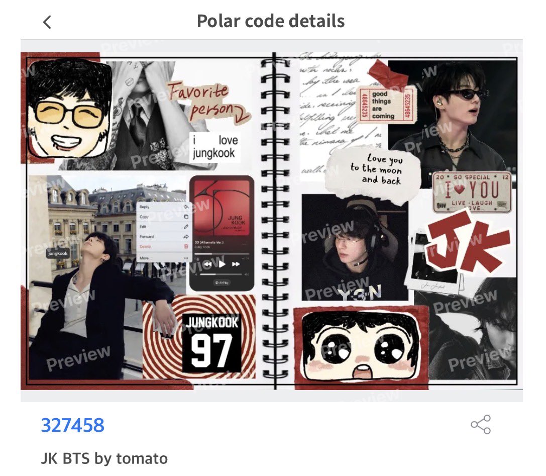 ISukpradit's tweet photo. pls rt before use <3

giveaway (@ ตู้ moshimoshi)
Jungkook bts / sticker 4 x 6

💌code: 327458

ꔛ for personal use only 

ใช้แล้วมาอวดกันได้น้าา ૮₍´• ˕ •`₎ა

#artworkอาร์มี่ #MoshiMoshi #bts https://t.co/Yy59BlNnVy