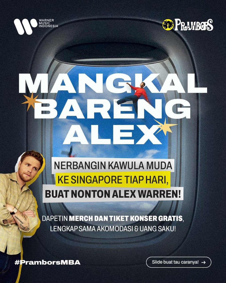 Prambors's tweet photo. Jalan ke Singapore + nonton Alex Warren GRATIS? ✈️
Warner Music Indonesia &amp; Prambors yang traktir.

Ikutan sekarang! https://t.co/un1KKwBSlj
#MangkalBarengAlex https://t.co/8Qs3troSYk
