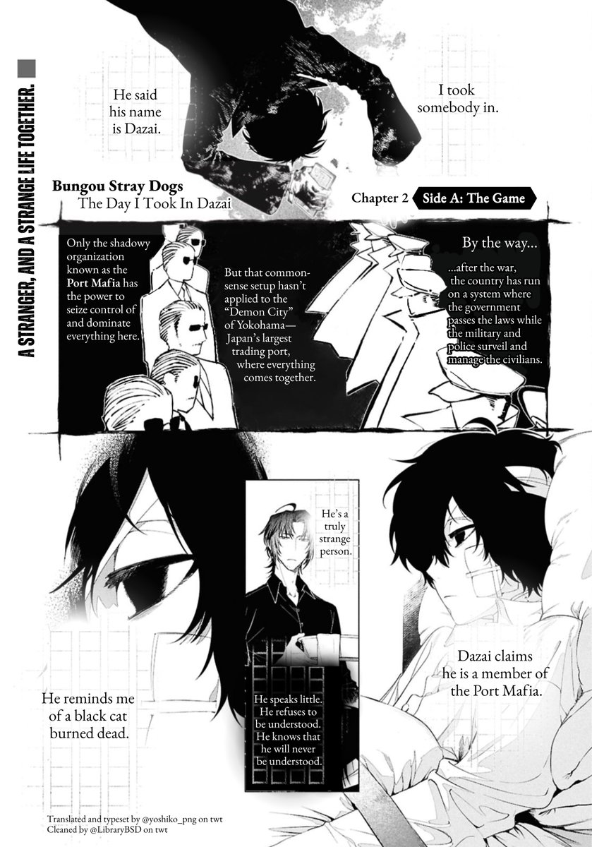 yoshiko_png's tweet photo. Here's the English translation of The Day I Took In Dazai manga chapter 2! Typesetting and translation by yours truly, and cleaning this time by @LibraryBsd 

Pages 1–4 of 40 https://t.co/uOWMo49FEG