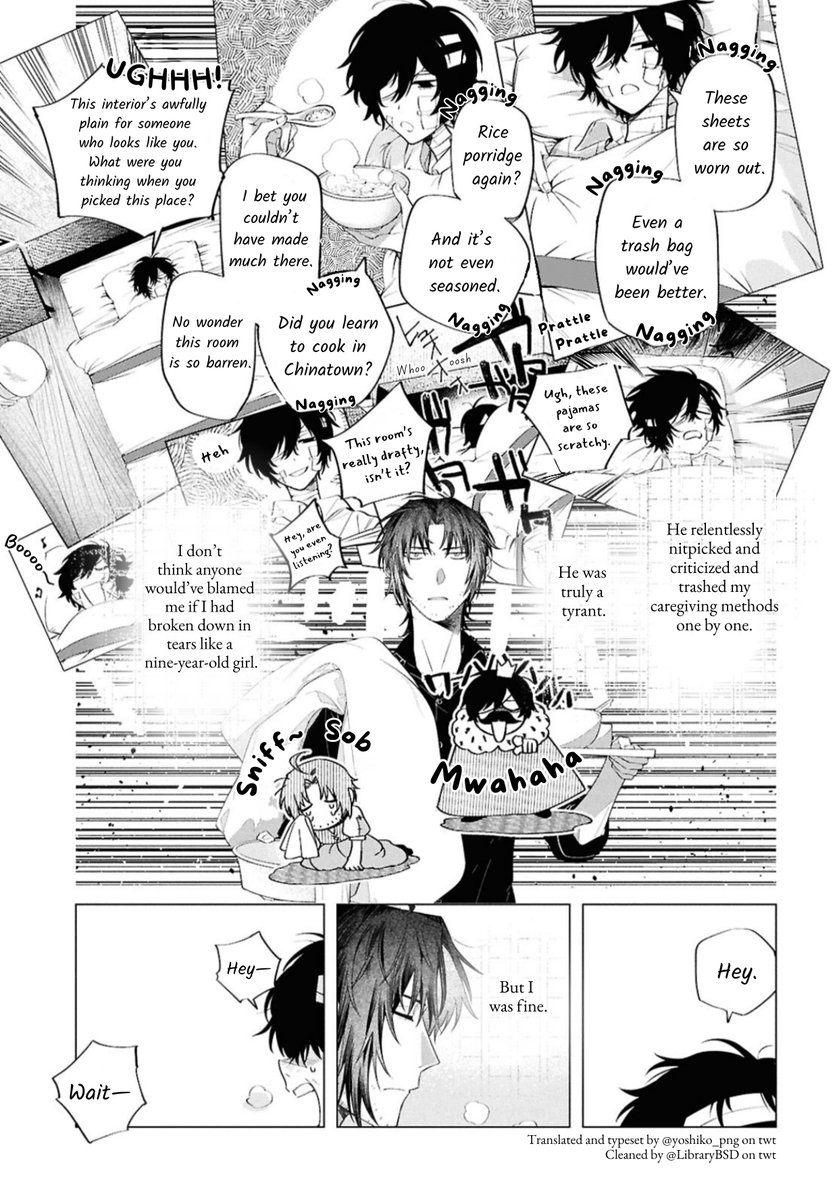 yoshiko_png's tweet photo. Here's the English translation of The Day I Took In Dazai manga chapter 2! Typesetting and translation by yours truly, and cleaning this time by @LibraryBsd 

Pages 1–4 of 40 https://t.co/uOWMo49FEG