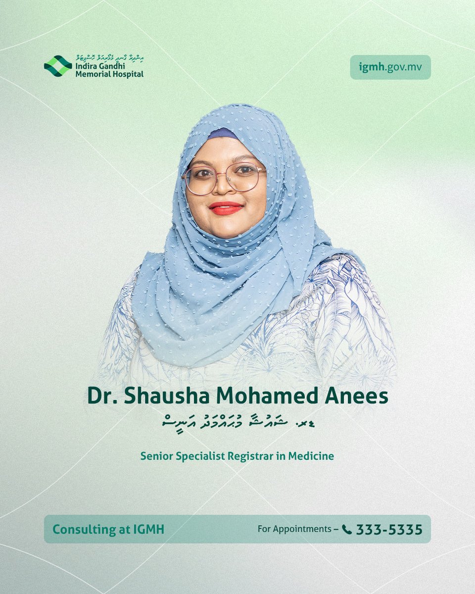 igmhmv's tweet photo. We are pleased to welcome back Dr. Shausha Mohamed Anees as a Senior Specialist Registrar in Medicine. Her return signifies our ongoing commitment to excellence in healthcare. https://t.co/rUv0FuRLxT