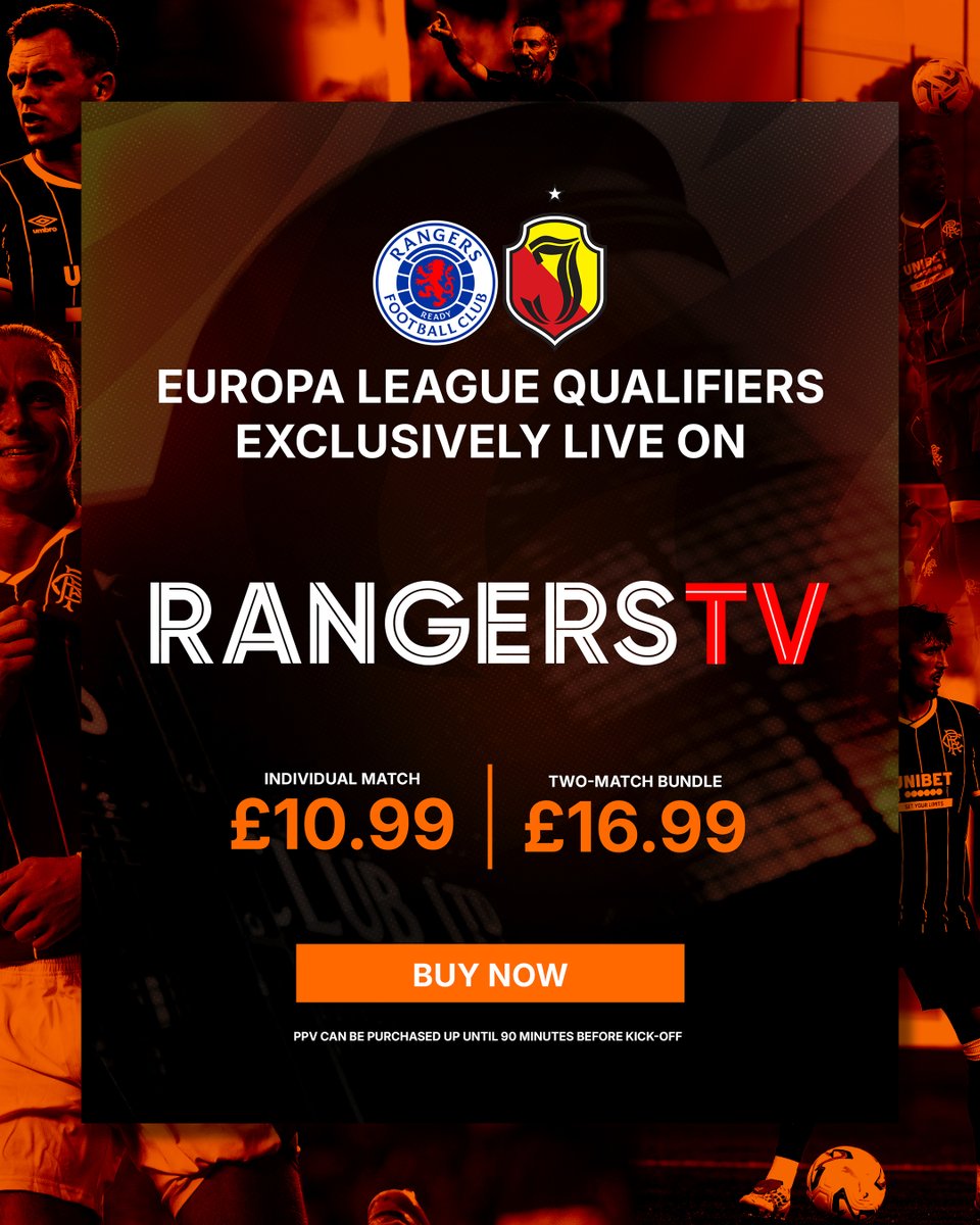 RangersFC's tweet photo. 📺 The only place to watch tonight's match against Jagiellonia Białystok live in the UK is on @RangersTV.

⏰ Sales close at 3:30 pm today.

🎟️ Match passes £10.99 | Two-match bundle £16.99.

🔐 Secure your pass 👉 https://t.co/JEN5afkF5j https://t.co/lfUUbu1Rqq