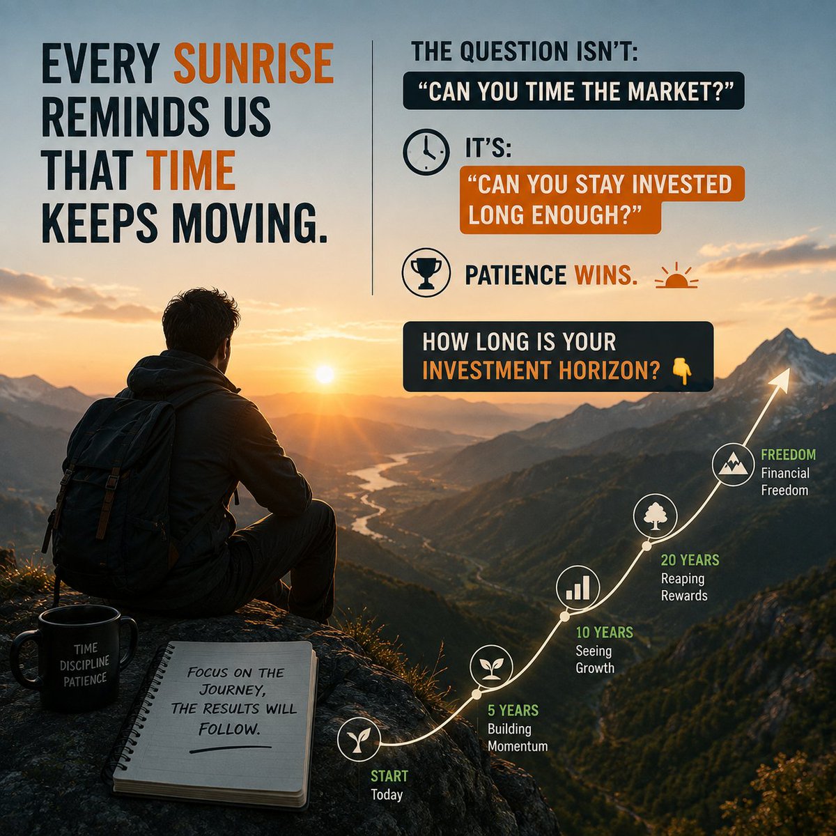 YimaJR's tweet photo. Every sunrise
reminds us
that time
keeps moving.
The question isn't:
"Can you time the market?"
It's:

"Can you stay invested long enough?"

Patience wins.

🌅

How long is your investment horizon? 👇

#LongTermInvesting #FinancialFreedom #CompoundInterest #Stocks https://t.co/2IhRsJvKw5