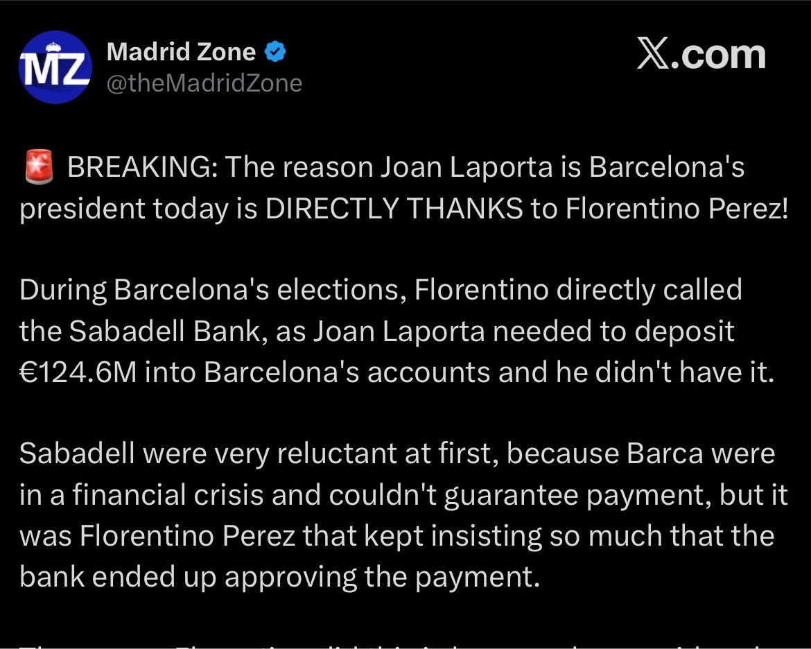 JohnHonesty__'s tweet photo. Back in 2022 "We want a strong Barca, we will help them get back"

Congratulations Florentino Perez. You are doing a great job, keep it up. You're also doing even better in destroying Real Madrid along the way https://t.co/AZn37IMP5F