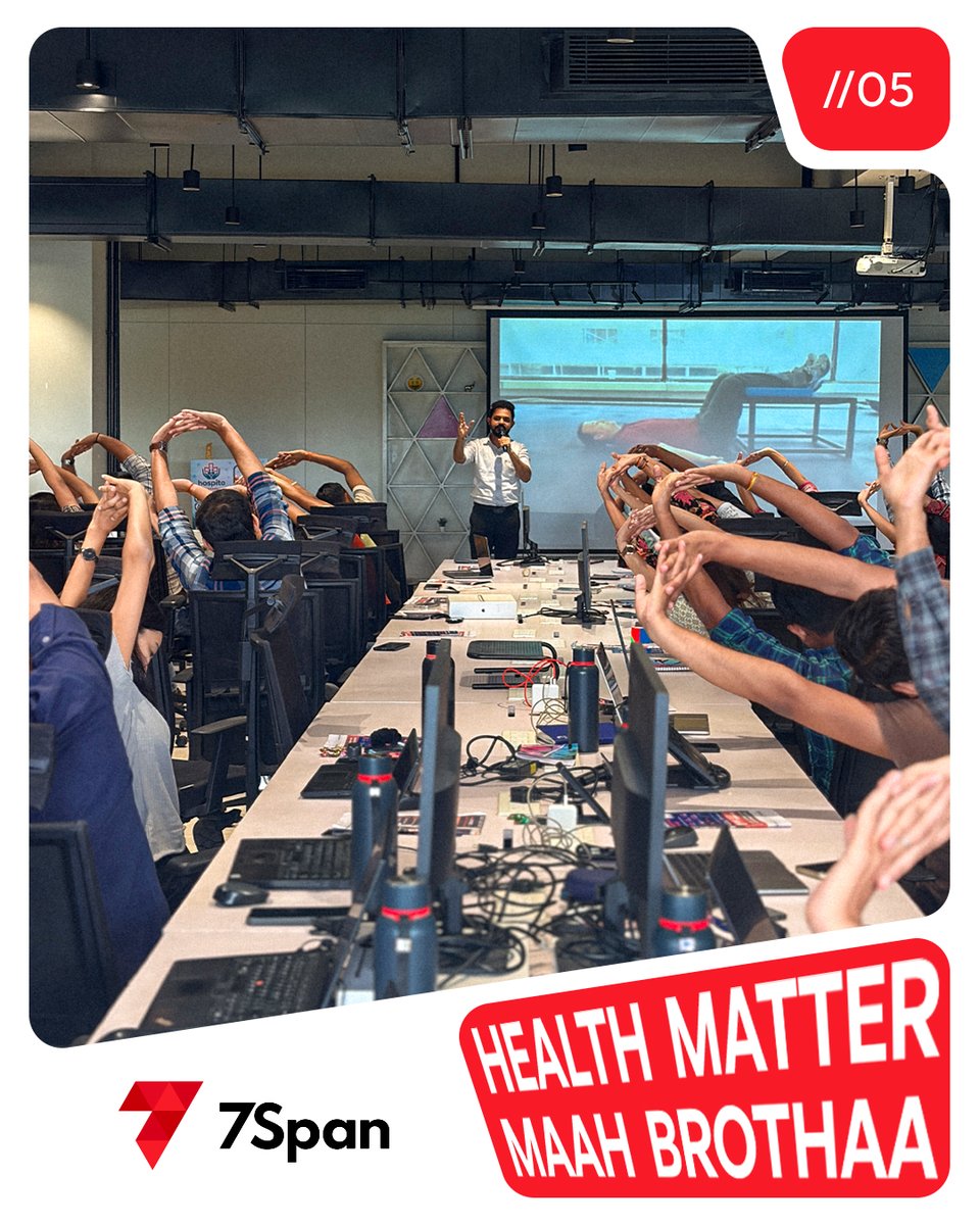 7SpanHQ's tweet photo. Our team got a much-needed posture check during an interactive Health Awareness Session with Mr. Gaurang Raval and Dr. Samrat. 

From better posture to easy desk exercises, we picked up simple habits for a healthier workday. 💪 https://t.co/XBNhyeZivm