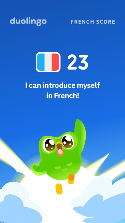 slowstarter_fr's tweet photo. フランス語のレベル（スコア？）を上げたのは久し振り！

#日々の語学
#Duolingo
#フランス語

My Duolingo French Score is 23! https://t.co/q2dpo3WJz1