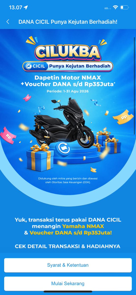RofikohDewi1's tweet photo. lg santai malam-malam, scroll X sebentar Kok banyak yg bahas DANA CICIL ya? Rupanya lg bagi-bagi hadiah nmax sama voucher DANA, mantep banget, buruan cek cuma sampai 31 agustus 2026 https://t.co/QUHRwuEVPV