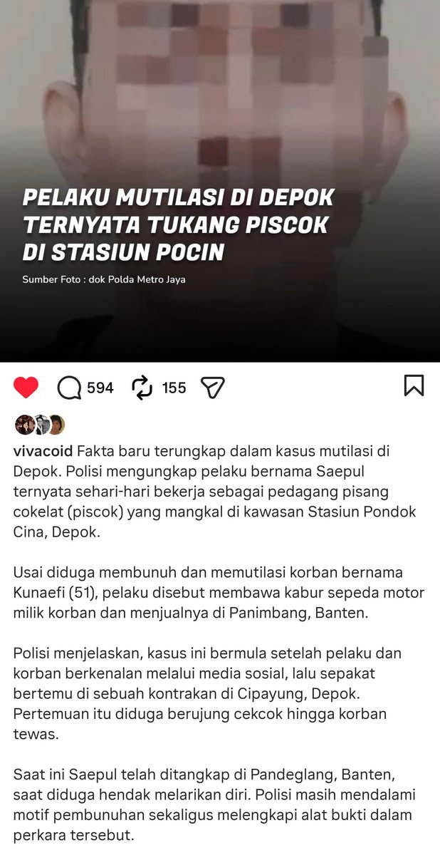 PatbeDuwatukeUI's tweet photo. ABANG-ABANGAN PISCOK LUMER POCIN TERNYATA PELAKU MUTILASI????? https://t.co/JGjeNk1piU