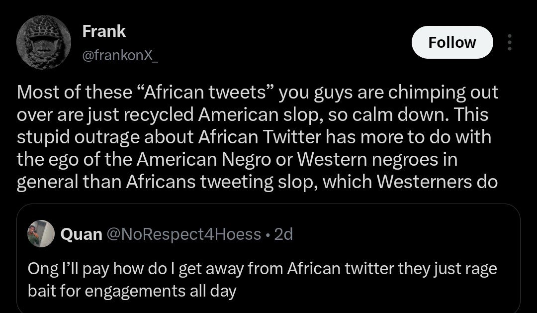 turntbatch's tweet photo. Americans tweet dumb shit like this on a regular but suddenly turn Intellectuals and Moralist when same dumb tweet is microwaved for engagement in Africa Twitter. 😂 https://t.co/uB49WYobFc