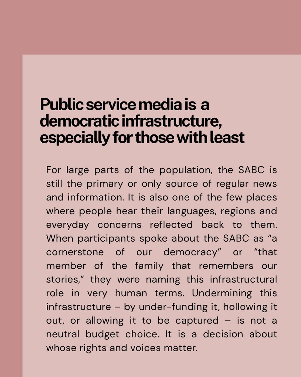 SOSCoalition's tweet photo. Last year's Symposium sparked important conversations about the future of public service media. The discussions prompted industry experts to identify opportunities and challenges facing the sector.

Swipe through to revisit some of the key conclusions that emerged from the 2025 Public Service Media Symposium.

These conversations have helped shape ongoing advocacy and will continue at this year's Symposium as we explore the next steps for strengthening public service media in Southern Africa and beyond.

🗓️8–9 September 2026
⏰ 09:00 – 17:00

Register here: https://t.co/MJH5Y5nZK4

#PSMSymposium2026 #SOSCoalition