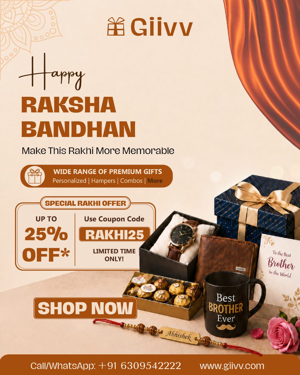giivv_com's tweet photo. Make Raksha Bandhan more memorable with personalised gifts from GIIVV 🎁

Get up to 25% OFF with code RAKHI25.

Shop: https://t.co/8I6aITOw2e
WhatsApp: +91 6309542222
#GIIVV #RakshaBandhan #RakhiGifts #PersonalizedGifts https://t.co/99Ah3eGVSU