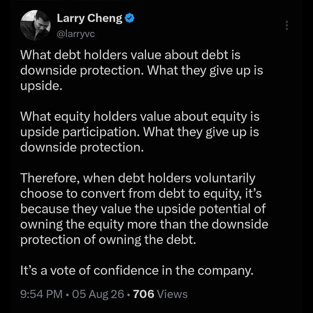sneedweb's tweet photo. @larryvc just confirmed what I’ve been saying about GameStop’s convertible note holders. ✅ 

They’re converting to equity because they’re extremely bullish on $GME. 💎🙌 https://t.co/IJOenC6lrG