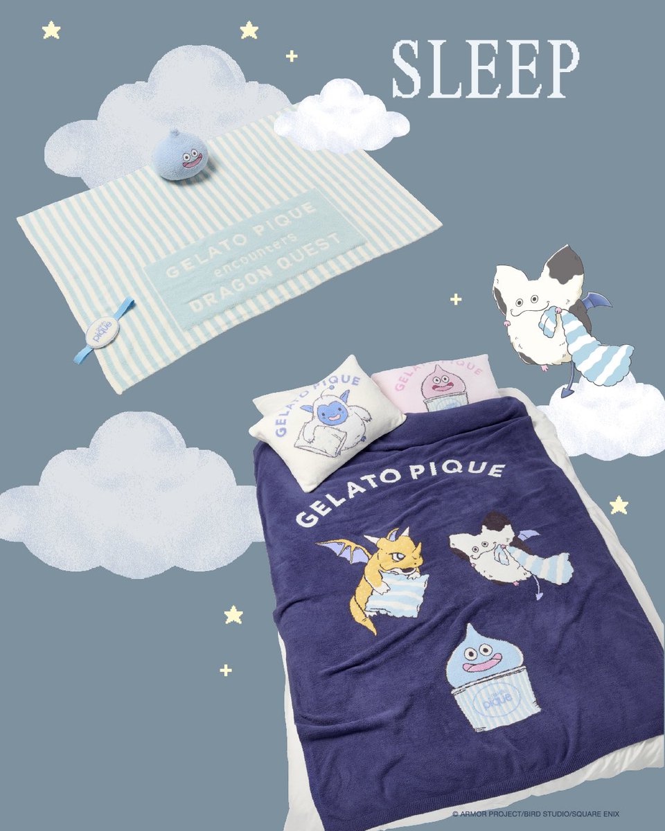 _gelatopique's tweet photo. 【COMING SOON】

明日、8.7（FRI）発売開始！

▶GELATO PIQUE encounters DRAGON QUEST

https://t.co/MOGewPudvi

LIMITED ITEM
販路限定アイテムには、キラーパンサー、キラーマシン、冒険の書などがデザインされたルームウェアやグッズのほか、gelato pique Sleepの寝具や、CAT&DOGアイテムをご用意しております。
※各アイテムの販路詳細は、ニュースページをご確認ください。

- - - - - - - - - - - -

40周年を迎えたドラゴンクエストと
ジェラート ピケのコラボレーション第2弾。

ジェラート ピケでしか出会えない描きおろしの
オリジナルアートで表現したモンスターたちが登場。

冒険のおわりには、まくらやブランケットを手にとって、
ジェラート ピケのルームウェアに包まれながら
みんなでおやすみの準備を。

空に浮かんでいるような、ふわふわとしたここちよさで
あたたかい眠りにつく、やすらぎの瞬間。
なかまたちと一緒に、素敵なゆめのつづきを・・・

#gelatopique
#ジェラートピケ
#roomwear
#ルームウェア
#dragonquest
#ドラゴンクエスト
#DQ40th
@DQ_PR