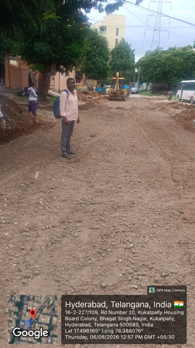 DC_Kukatpally's tweet photo. @satya4444 @CMC_Offcl @CommissionrGHMC @GHMCOnline Dear Citizen inconvenience regretted.
Restoration and Laying of CC road is under progress. Presently Strengthening of road is under progress. Work will be completed at the earliest. Thank you. https://t.co/a7CUhiPklS