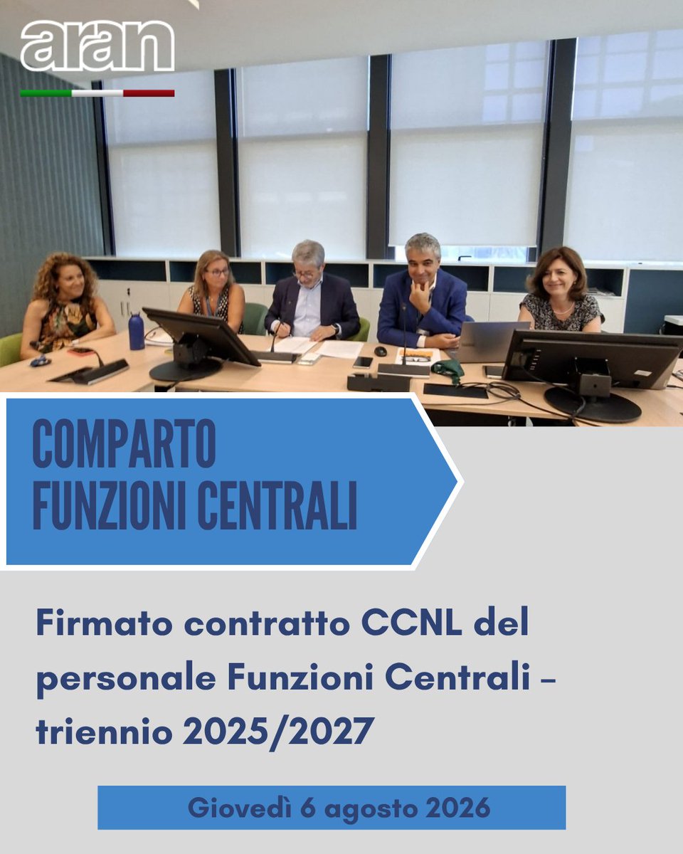 aran_agenzia's tweet photo. ‼️Firmato definitivamente il #CCNL #personale comparto #FunzioniCentrali - triennio 2025/2027 https://t.co/3feeURF6Ea