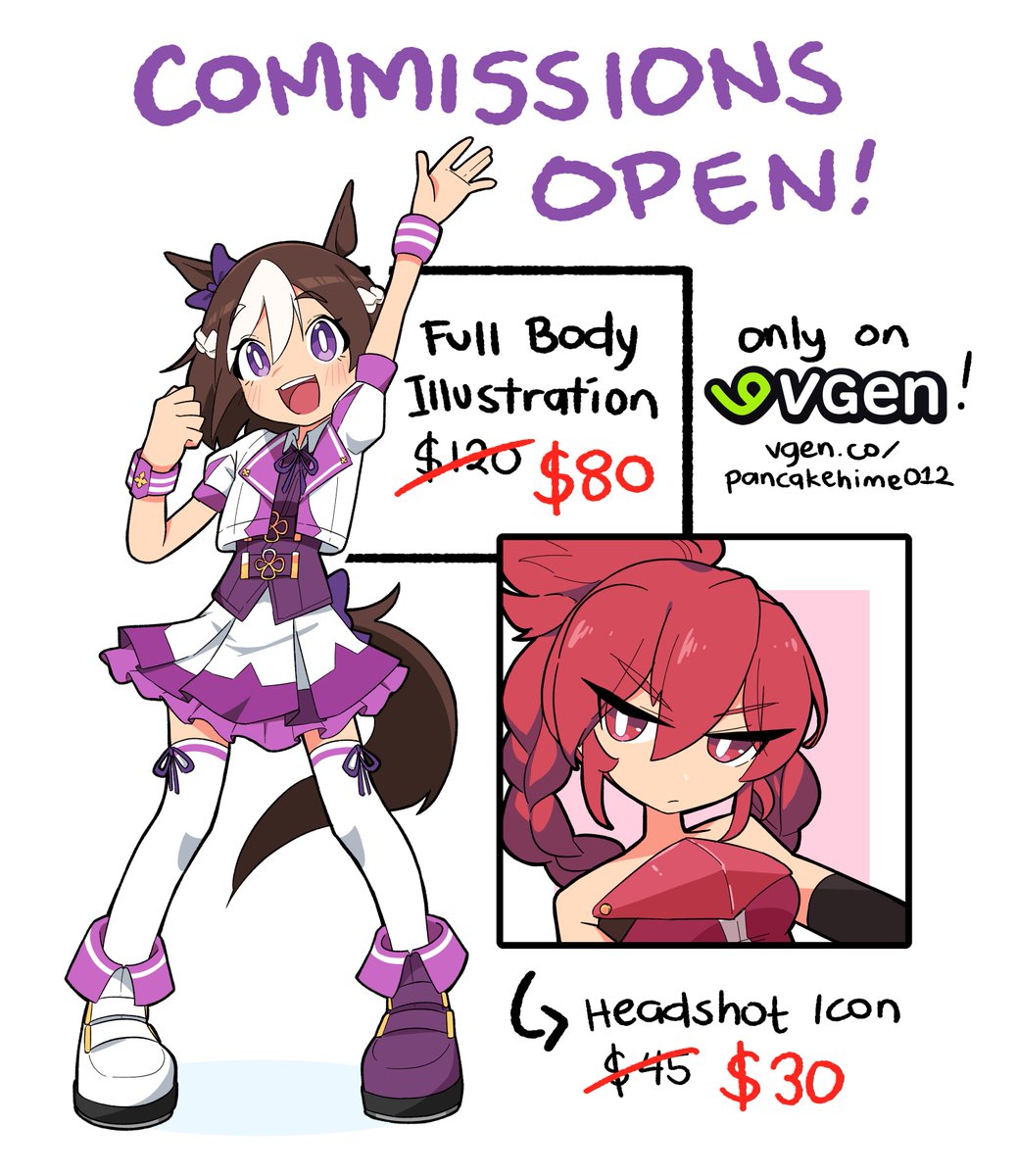 pancakehime012's tweet photo. Hi everyone! I've adjusted my main illustration prices on #vgen! Jersey Maid YCH are also still open 😁 https://t.co/PksiSWluxb