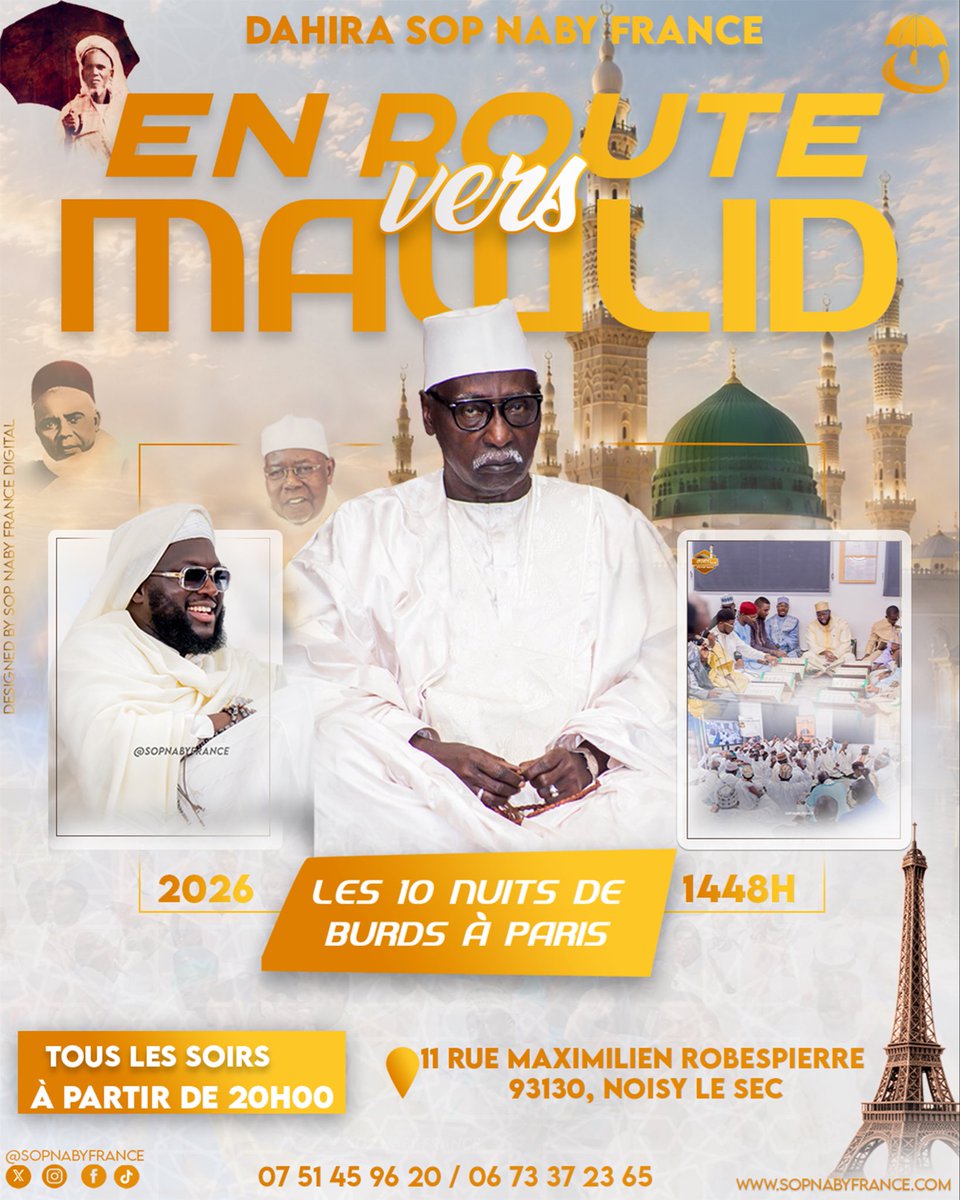sop_naby's tweet photo. 🎉Alhamdoulilah ! 
Le compte à rebours est lancé pour les 10 nuits de BURD !

Ce sera tous les soirs :

🕗 à partir de 20h
📍au 11 rue Maximilien Robespierre 93130 Noisy-le-Sec

Avec SOP NABY FRANCE, chaque nuit sera une occasion de :

#BURD
#TIVAOUANE
#SOPNABYFRANCE
#MAWLID https://t.co/UeHrjqaTGW