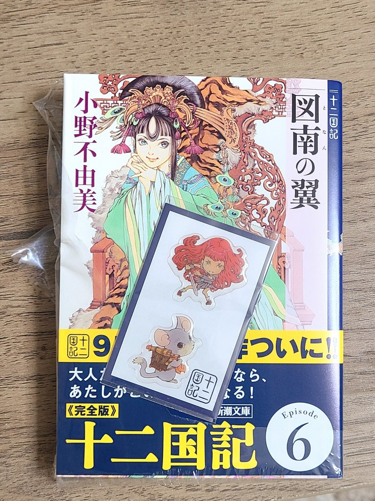 kuraneone's tweet photo. 帰り道の本屋に特典付きで置いてたので買ってきた！レジでお渡しとかでなく裏返しで本と一緒にビニール包装されてたよ　雁の二人が欲しかったな https://t.co/01rZfpIKuO