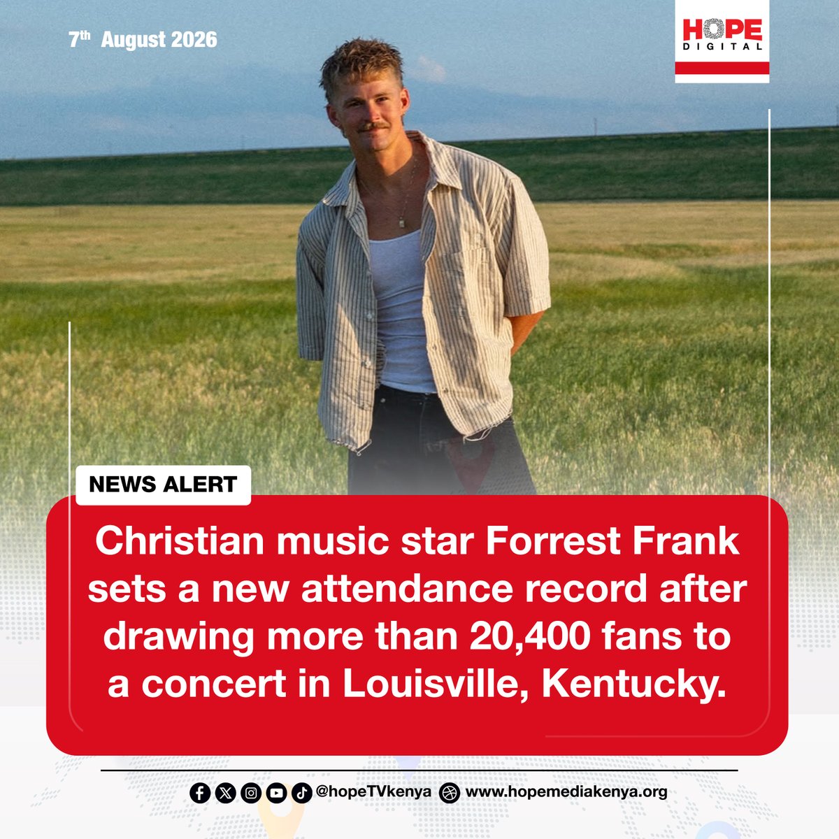 HopeTV_KE's tweet photo. Christian music star Forrest Frank sets a new attendance record after drawing more than 20,400 fans to a concert in Louisville, Kentucky.

📸: Forrest Frank https://t.co/rLDERpBmBk