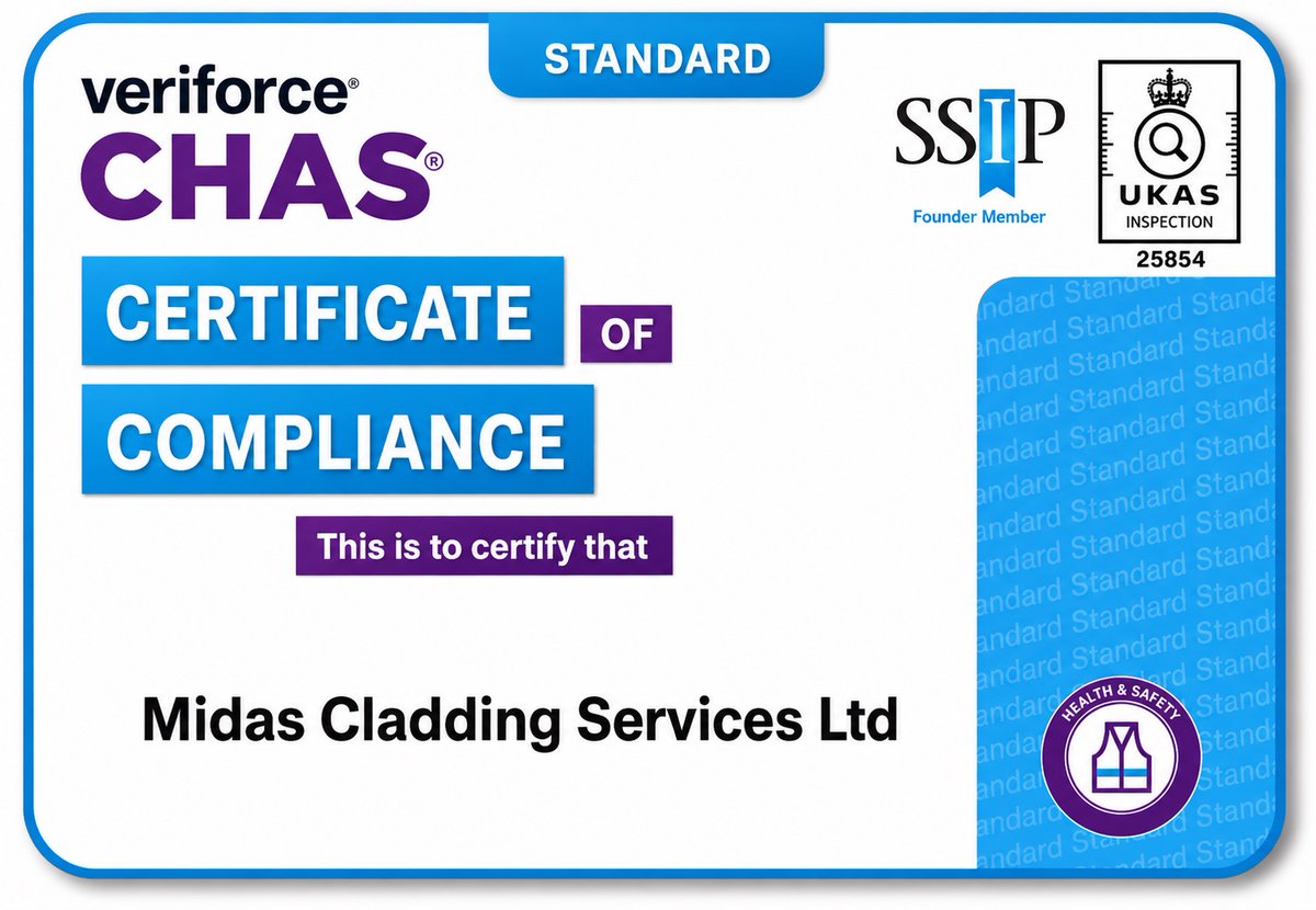 Midas_Cladding's tweet photo. Midas has been @CHAS2013Ltd  accredited for over 15 years and we are proud to maintain our membership and certification.

CHAS accreditation shows we are meeting the requirements with ever-changing risk management and our health &amp; safety processes can meet an excellent standard. https://t.co/ETwReNhkeR