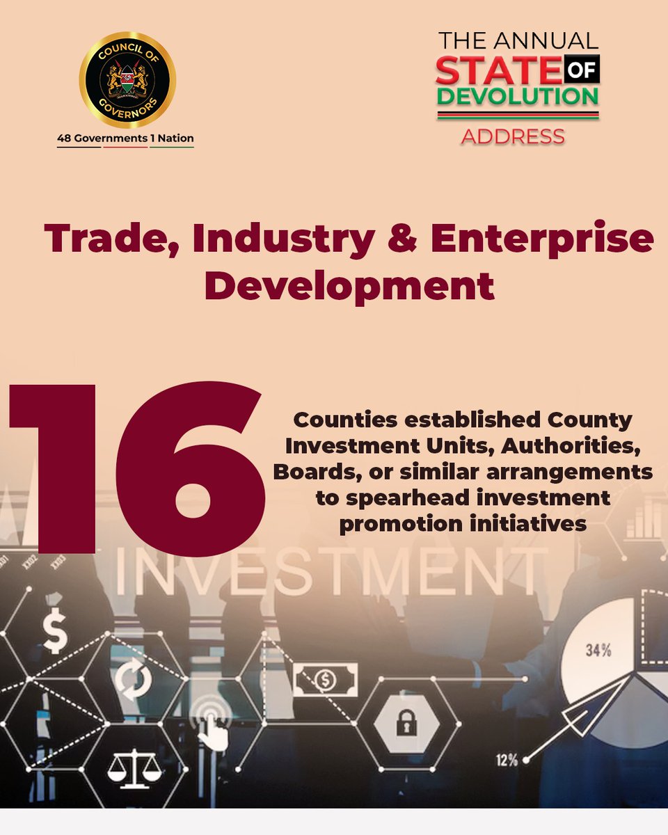 maarifa_centre's tweet photo. 21 Counties established Business Enterprise Funds to expand affordable credit for MSMEs, cooperatives, youth and women, while 16 Counties now have dedicated Investment Units to attract and support investors. 

Read more through: https://t.co/42bGVXjirz

@KenyaGovernors 
#SODA2026 https://t.co/ww8qBEd3sa