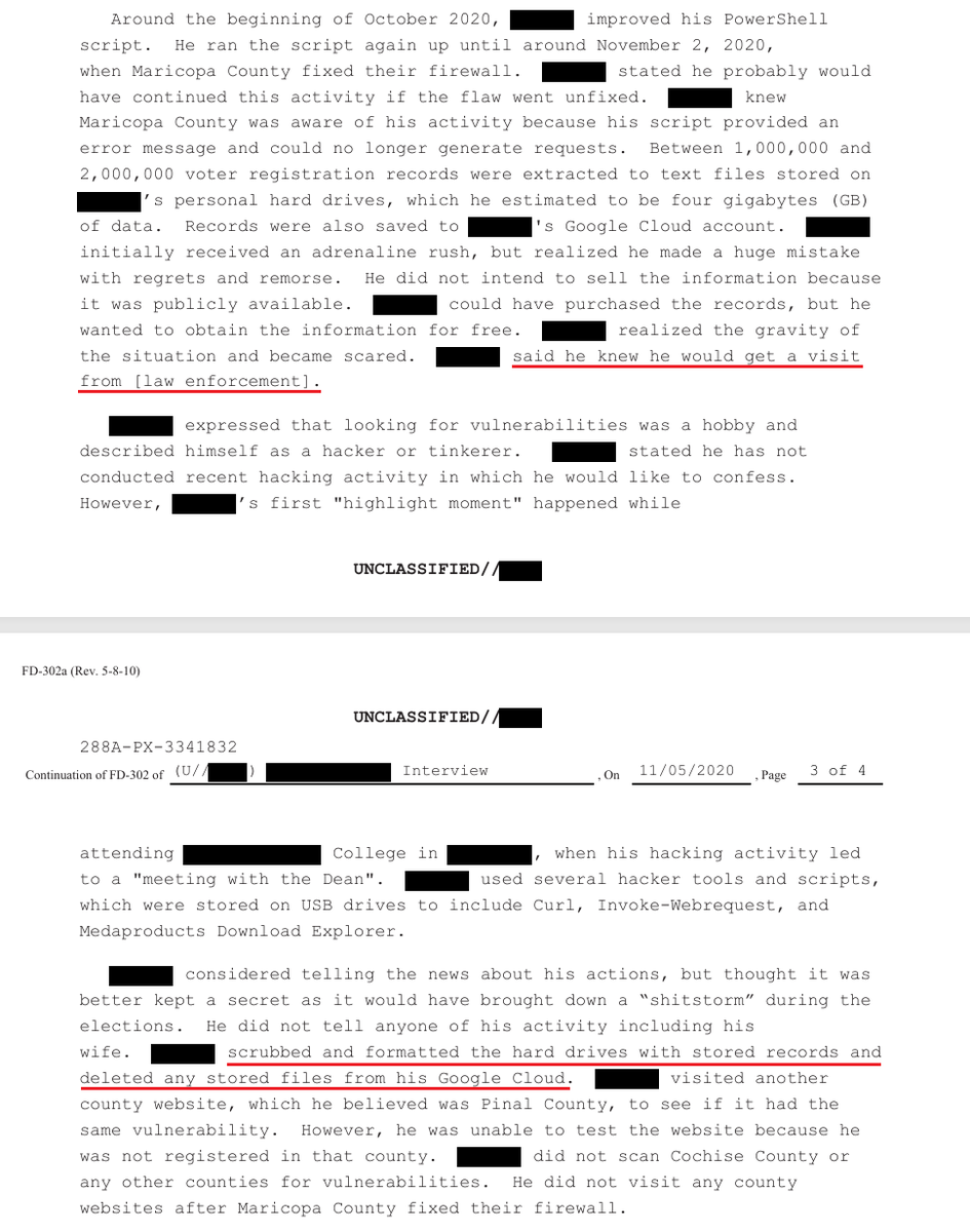canncon's tweet photo. The hacker deleted records and reformatted hard drives because he knew that he would get a visit from the law enforcement?

This in itself is a pretty big deal.

Was the FBI able to recover those files on his devices to ensure that it was only voter data extracted?? https://t.co/Dw4qMx2Q0Z