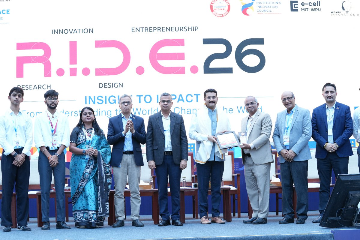 MSInSociety's tweet photo. Maharashtra State Innovation Society (MSInS) was privileged to participate in R.I.D.E. 2026 (Research, Innovation, Design & Entrepreneurship), hosted by MIT World Peace University, Pune. Dr. Shrikant Patil, Chief Executive Officer, MSInS, graced the event as the Chief Guest and addressed students, researchers, innovators, and aspiring entrepreneurs.

In his address, he emphasized the need for stronger collaboration among academia, industry, startups, and government to foster a vibrant and inclusive innovation ecosystem. 

The enthusiasm, creativity, and innovative spirit demonstrated by the participants reaffirmed Maharashtra’s immense potential to lead India’s innovation driven future.