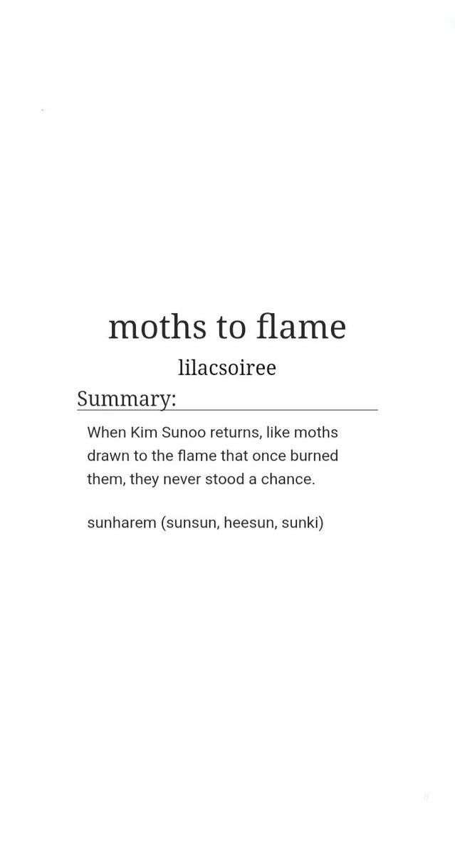 lilac_soiree's tweet photo. ๐ moths to flame
โ #sunharem au (sunsun, sunki, heesun)
โข obsessive love, toxic relationships, unresolved feelings and past, ksn has all the power โ๏ธ, dark romance(?)
๐ https://t.co/xk67k82hXl https://t.co/VmGzWnROGv