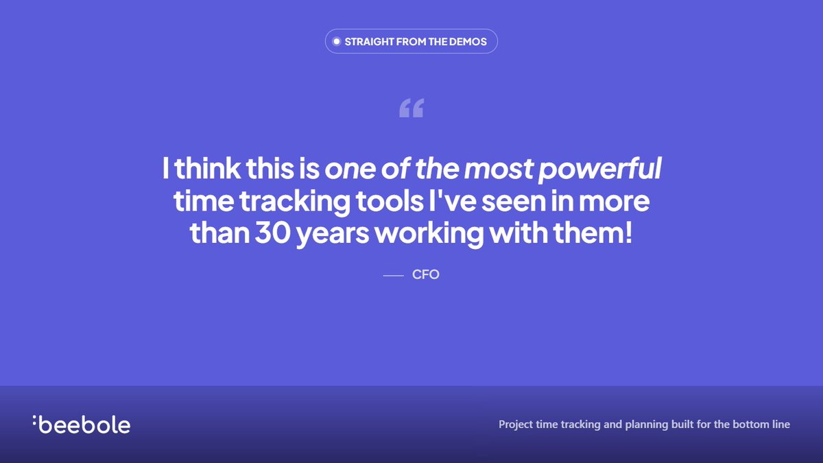 Beebole's tweet photo. Powerful, they say? 
Beebole gives teams a single, flexible platform to track time and plan resources exactly the way they work. There are no rigid templates, just customizable people, projects, tags, and permissions. Pair that with multidimensional reporting that lets you slice data by client, project, task, or team to see real-time profitability and capacity at a glance, and yes, we'd have to agree with our most recent feedback.

More here: https://t.co/DXq3qVm0Ue