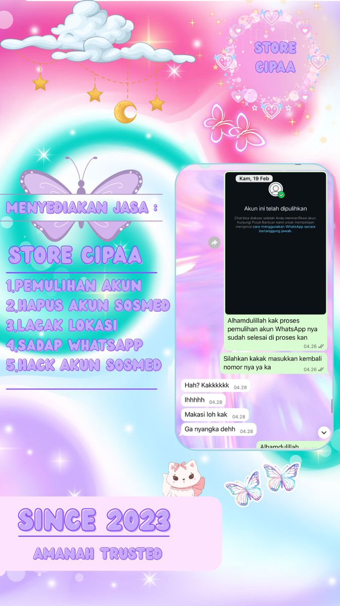 petthals's tweet photo. JASA RECOVERY &amp; DELETE ACCOUNT

>JASA HAPUS AKUN 
>JASA PEMULIHAN AKUN &amp; BALIKIN AKUN LUPA PASWORD/KE HACK
>JASA LACAK LOKASI
>JASA SADAP WA
>JASA LACAK HP HILANG BY NO HP/IMEI/AKUN
>JASA PULIHKAN AKUN (EMAIL,IG,WA,TWITER/X, FB,TIKTOK)

Hubungi WhatsApp Di Bio Ya
#zonauang https://t.co/s4vLpQtibj