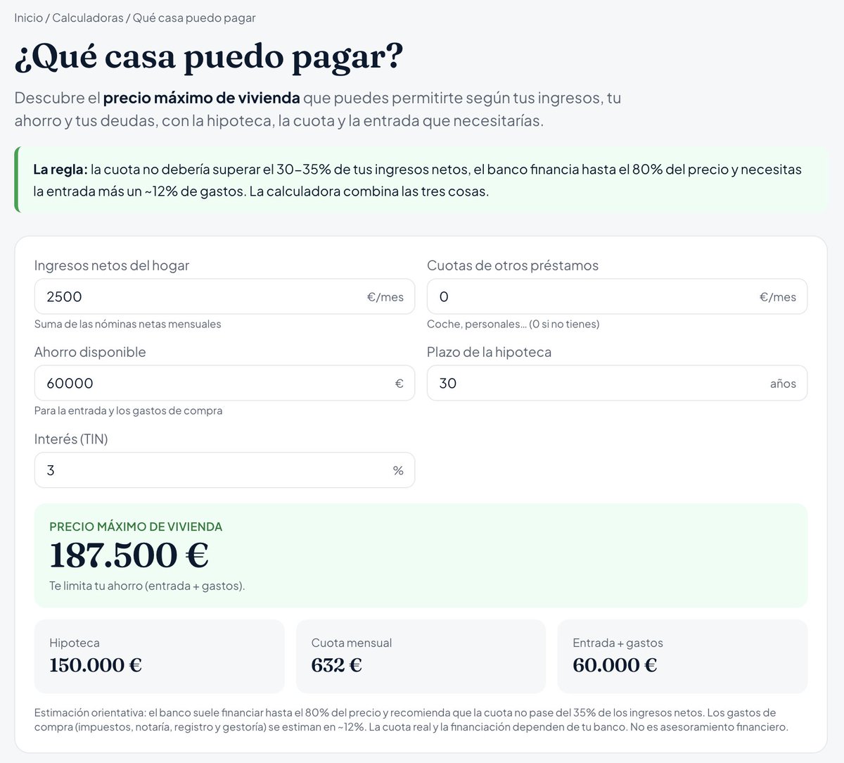 TasacionGratis's tweet photo. ¿Qué casa puedo pagar?

Descubre el precio máximo de vivienda que puedes permitirte según tus ingresos, tu ahorro y tus deudas, con la hipoteca, la cuota y la entrada que necesitarías.

👇👇

https://t.co/h3G8s4l7nC 

#Vivienda #Hipoteca https://t.co/N7dSkvMey4