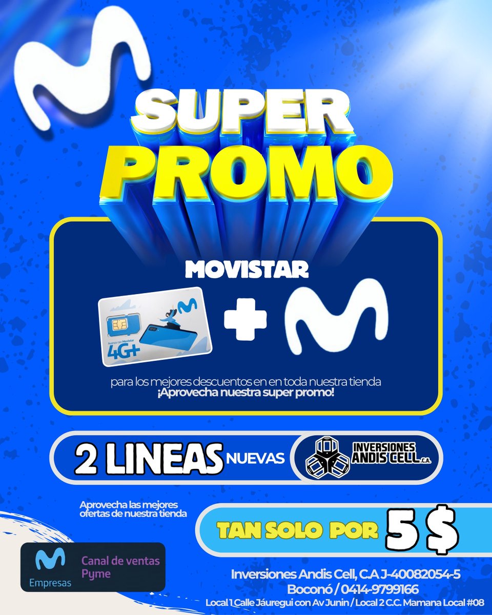 ANDISCELL's tweet photo. Sabemos que tu empresa no se detiene, por eso te damos los beneficios que necesitas para que siga creciendo. Al activar una línea nueva con nosotros, tú eliges cómo quieres conectar👇🏻
Planes Movistar Plus (4GB, 6GB, 10GB o 25GB): obtén un bono de 2GB por 30 días continuos https://t.co/FgX4HwRs2W