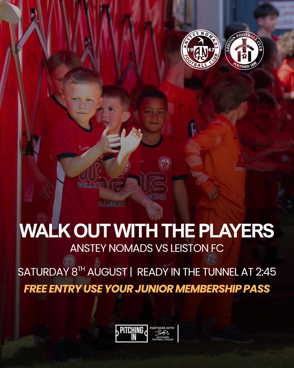 TheNomadsFc's tweet photo. Calling all Nomad Junior players! 📣 

Come and join us Saturday 8th August at Cropston Road and walk out with the players! 

Be ready in the tunnel at 2:50 and wear your Nomads kit! 

#UpTheNomads https://t.co/lwu4DXcP29