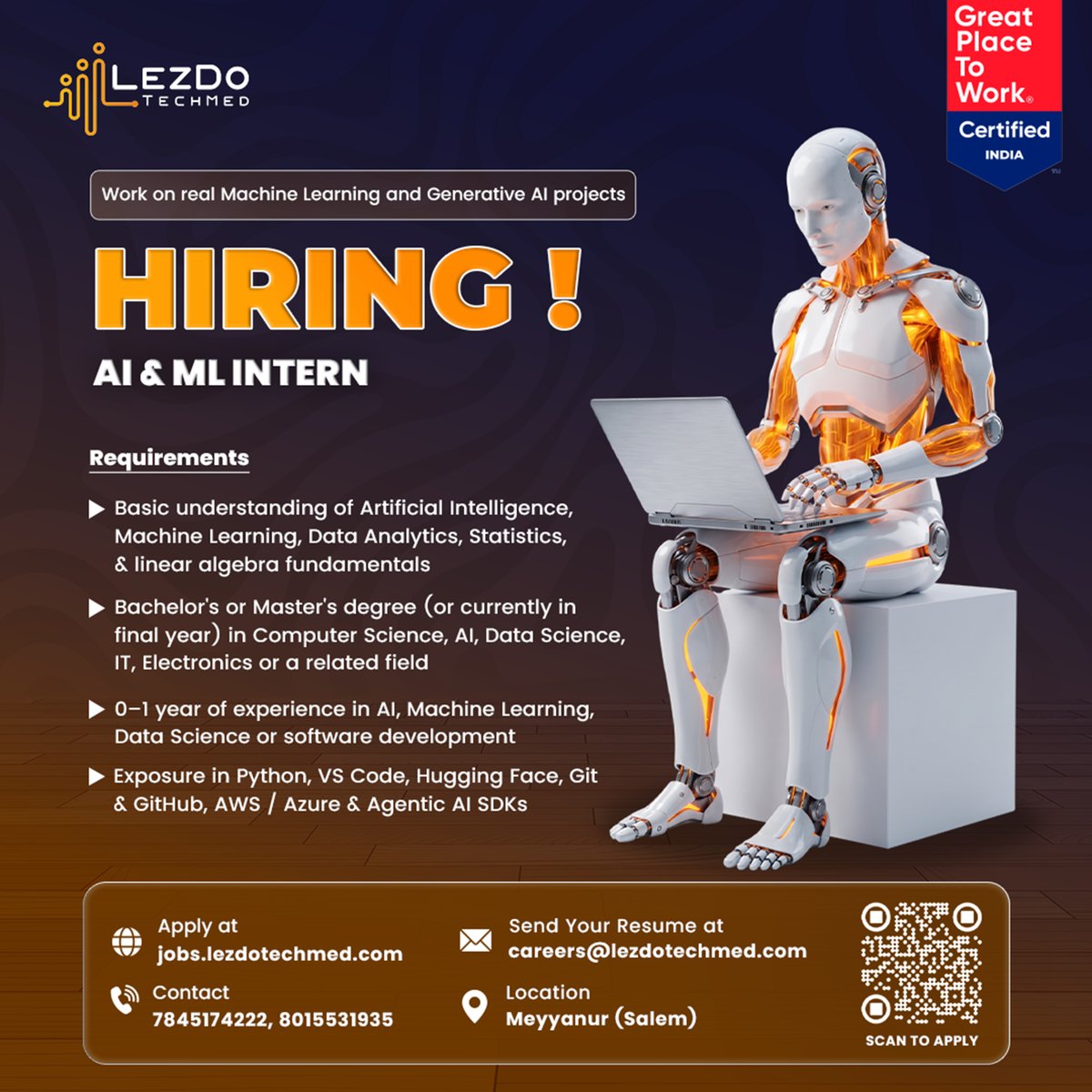 lezdotechmedind's tweet photo. We’re hiring AI &amp; ML Interns!  Work on real Machine Learning and Generative AI projects. Open to final year students and recent graduates.

Apply now at https://t.co/RHXiGaNtA3 or send your resume to  careers@lezdotechmed.com  

#Internship #AI #MachineLearning #LezDoTechMedIndia https://t.co/2yRUlgRcms
