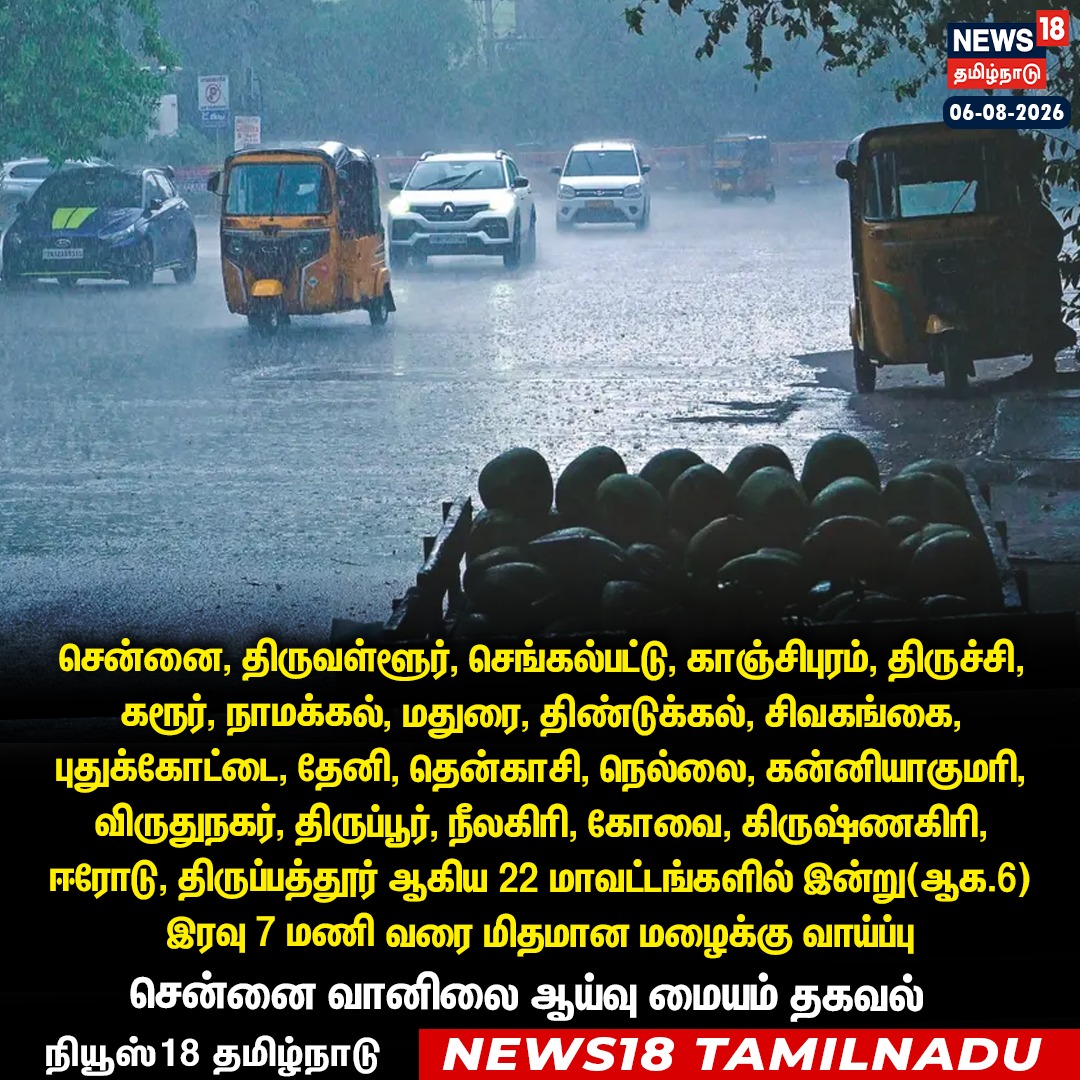 News18TamilNadu's tweet photo. சென்னை வானிலை ஆய்வு மையம் தகவல்

#Weather #Rain #LightRain #News18Tamilnadu | https://t.co/3v5L32pLWJ https://t.co/VIjbEeMYqL
