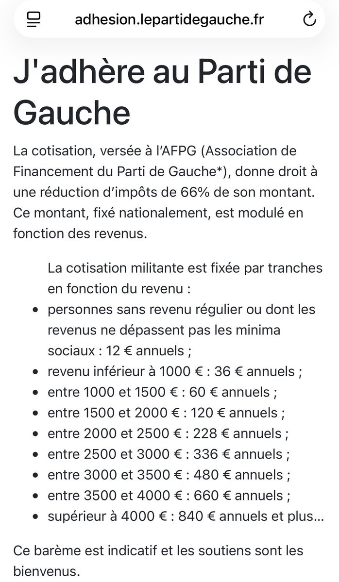 JphTanguy's tweet photo. Entre deux salves d’insultes de la meute LFI suite à mon petit tacle sur les tarifs des universités de rentrée, je découvre les tarifs d’adhésion du Parti de Gauche de JL Mélenchon (pas d’adhésion chez LFI). 

C’est 36€ si on gagne moins de 1000€  alors que le seuil de pauvreté est à 1288€ par mois. 

Aujourd’hui pour adhérer au RN c’est 10€ pour un jeune, 15€ pour un majeur (30€ hors congrès pour être honnête).