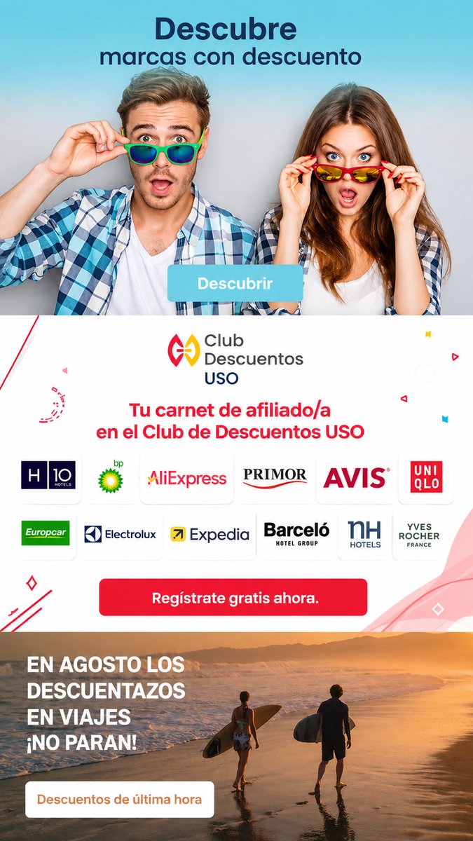 usoindustria's tweet photo. Si eres afiliado a USO industria y no usas el Club de Descuentos, estás perdiendo dinero. Cientos de marcas, descuentos y reembolsos reales, ya incluidos en tu afiliación. Date de alta gratis 👉 https://t.co/ViBnDteHb7 https://t.co/TIKLo1Jmw9